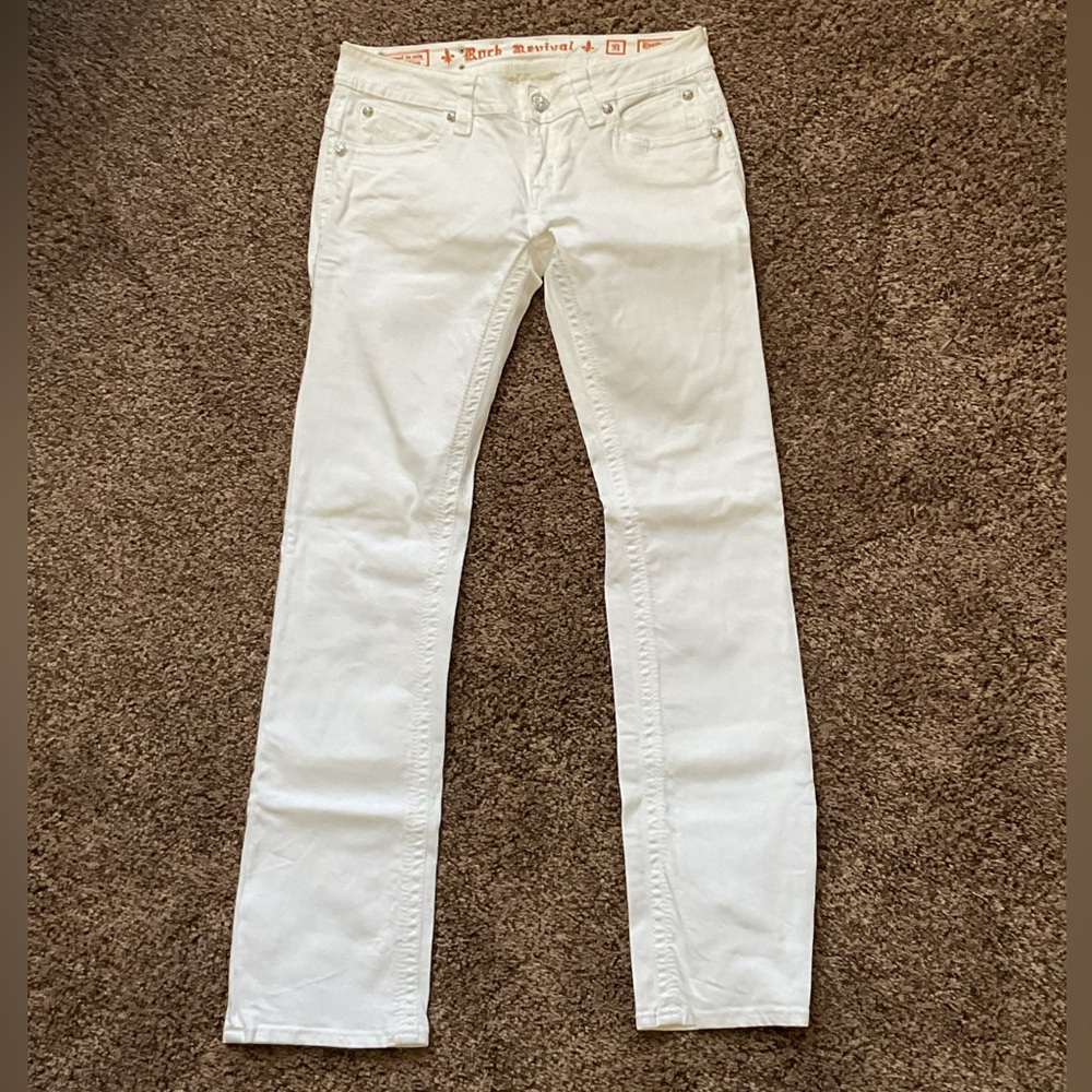 Women’s Rock Revival Heather Straight leg white denim jeans sz 31